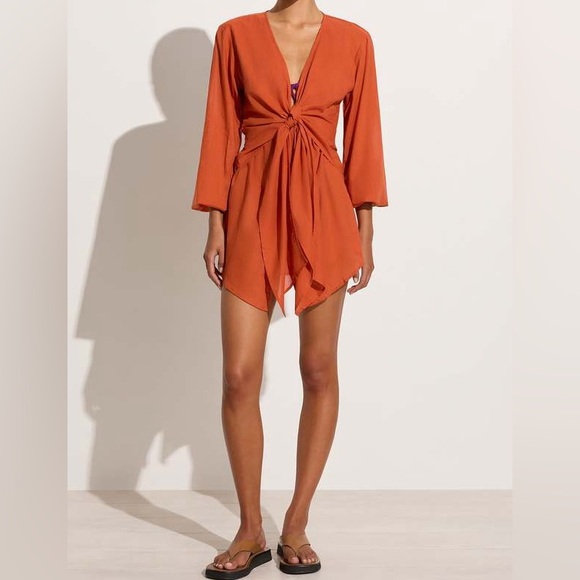 Faithfull the Brand Royal Blue Mantra plunging V-neck cotton Cover Up Dress Sz L - Picture 2 of 16